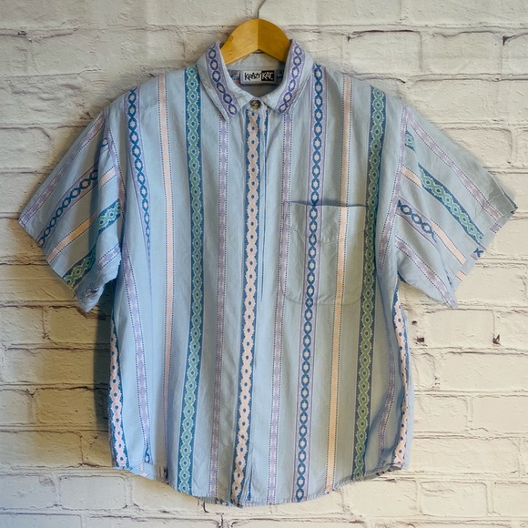 Krazy Kat Vintage 90’s Women’s Medium Shirt Pastel Western Boho Aztec Stripe - Picture 5 of 9